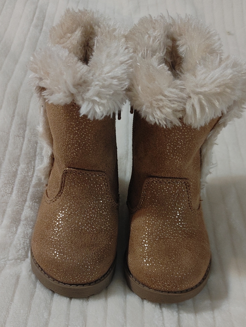 Cat & Jack Tan Glitter Faux-Fur Booties